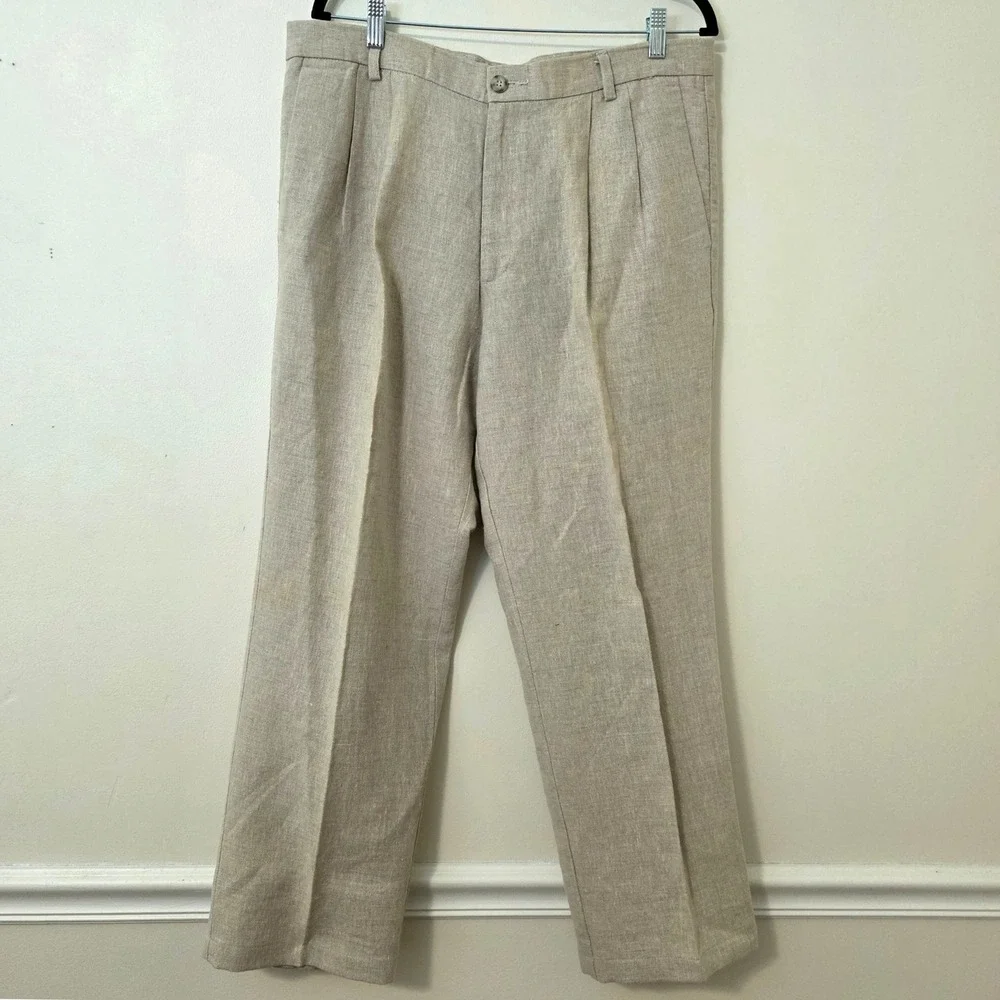 Dockers Premium Linen Blend Pants 36x29 D3 Classic Beige Coastal Preppy Beach